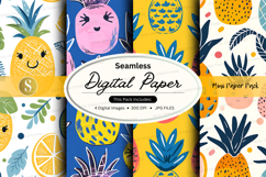 Seamless tropical digital paper pack with pineapples and pal Product Image 1