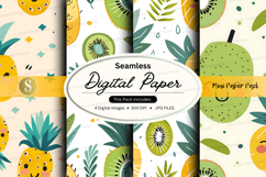 Tropical kiwi pineapple seamless digital paper pack backgrou Product Image 1