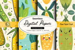 Seamless digital paper pack with tropical fruits and cacti p Product Image 1