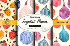 Seamless digital paper pack with fruit and teardrop patterns Product Image 1