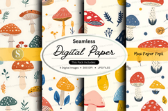Seamless mushroom digital paper pack floral pattern backgrou Product Image 1