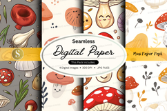 Seamless mushroom digital paper pack vintage pattern backgro Product Image 1