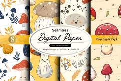 Seamless digital paper pack with mushrooms and floral patter Product Image 1