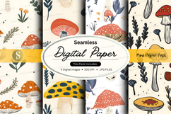 Seamless mushroom digital paper background floral pattern Product Image 1