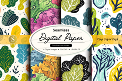 Seamless digital paper pack floral leaves pattern design Product Image 1