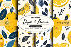 Seamless lemon leaves digital paper background yellow floral Product Image 1