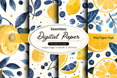 Seamless lemon blueberry digital paper pack background textu Product Image 1