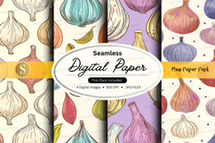 Seamless garlic digital paper pack watercolor texture backgr Product Image 1
