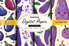 Seamless digital paper pack with eggplant and floral pattern Product Image 1