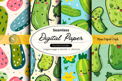 Lime green seamless digital paper pack with citrus fruits an Product Image 1