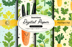 Seamless digital paper pack floral green yellow design Product Image 1