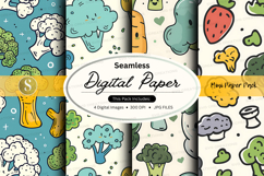 Seamless digital paper pattern with cute vegetables and frui Product Image 1