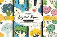 Seamless digital paper pack with cute broccoli patterns and Product Image 1