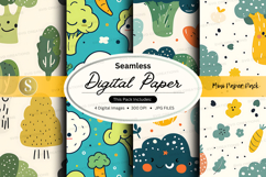 Seamless digital paper pack with cute jungle animals and pla Product Image 1