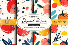 Seamless digital paper textures with watercolor fruits and b Product Image 1