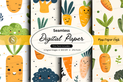 Seamless digital paper pack with cute vegetables and plants Product Image 1