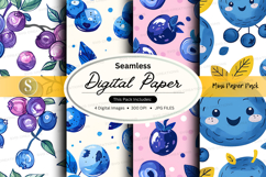 Seamless digital paper pack with cute blue robots and floral Product Image 1