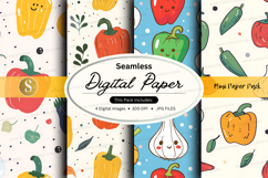Seamless digital paper pack with colorful vegetables and fru Product Image 1