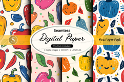 Colorful seamless digital paper patterns with fruits and veg Product Image 1