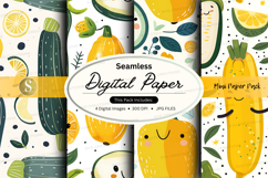 Seamless lemon cucumber digital paper pattern background Product Image 1