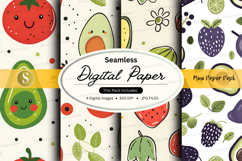 Seamless digital paper pack with fresh fruit patterns and av Product Image 1