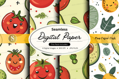 Seamless digital paper pack with fruit and veggies patterns Product Image 1