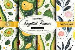 Seamless digital paper pack with avocado kiwi floral pattern Product Image 1