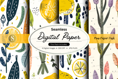 Seamless lemon floral digital paper pack vintage design Product Image 1