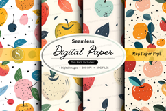 Seamless digital paper pack with fruit patterns and polka do Product Image 1