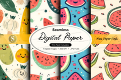 Seamless digital paper pack with watermelon and smiley desig Product Image 1
