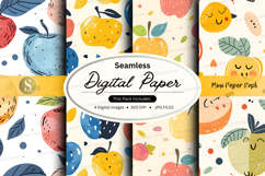 Seamless digital paper pack with fruits and smileys backgrou Product Image 1
