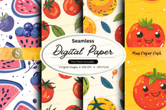 Seamless digital paper pack with fruit and veggie patterns Product Image 1
