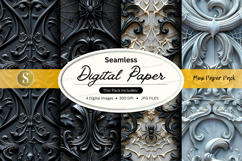 Seamless black ornate digital paper texture pack vintage Product Image 1
