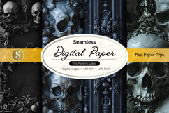 Seamless gothic digital paper texture with skulls vintage ba Product Image 1