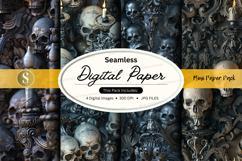 Halloween seamless digital paper skulls dark texture backgro Product Image 1