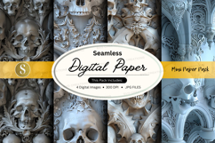 Seamless skull digital paper texture pack vintage grunge Product Image 1