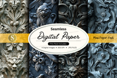 Seamless floral digital paper texture vintage dark grey mock Product Image 1