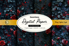 Seamless floral digital paper texture with red roses and gol Product Image 1