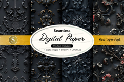 Seamless black floral digital paper texture background Product Image 1