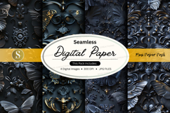Seamless dark digital paper texture with floral pattern back Product Image 1