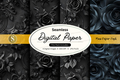 Seamless black floral digital paper texture background Product Image 1