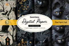 Halloween seamless digital paper pack with black cats and ba Product Image 1