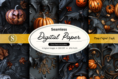 Halloween seamless digital paper pack with pumpkins and bats Product Image 1