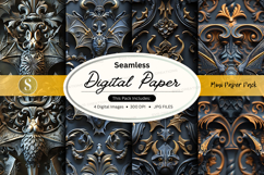 Seamless dark damask digital paper texture pack vintage gold Product Image 1