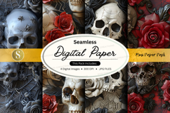 Seamless gothic skull roses digital paper pack background Product Image 1