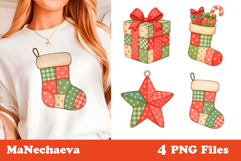 Christmas Patchwork Clipart | Stocking Gift Sublimation Product Image 1