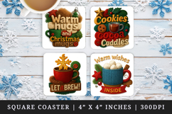 Patchwork Christmas square coaster sublimation design Product Image 1