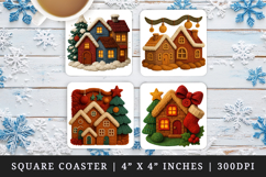 Patchwork Christmas square coaster sublimation design Product Image 1