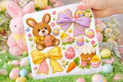 Patchwork Coquette Easter PNG, Happy Easter PNG, Easter Bear Product Image 1