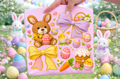 Patchwork Coquette Easter PNG, Happy Easter PNG, Easter Bear Product Image 3